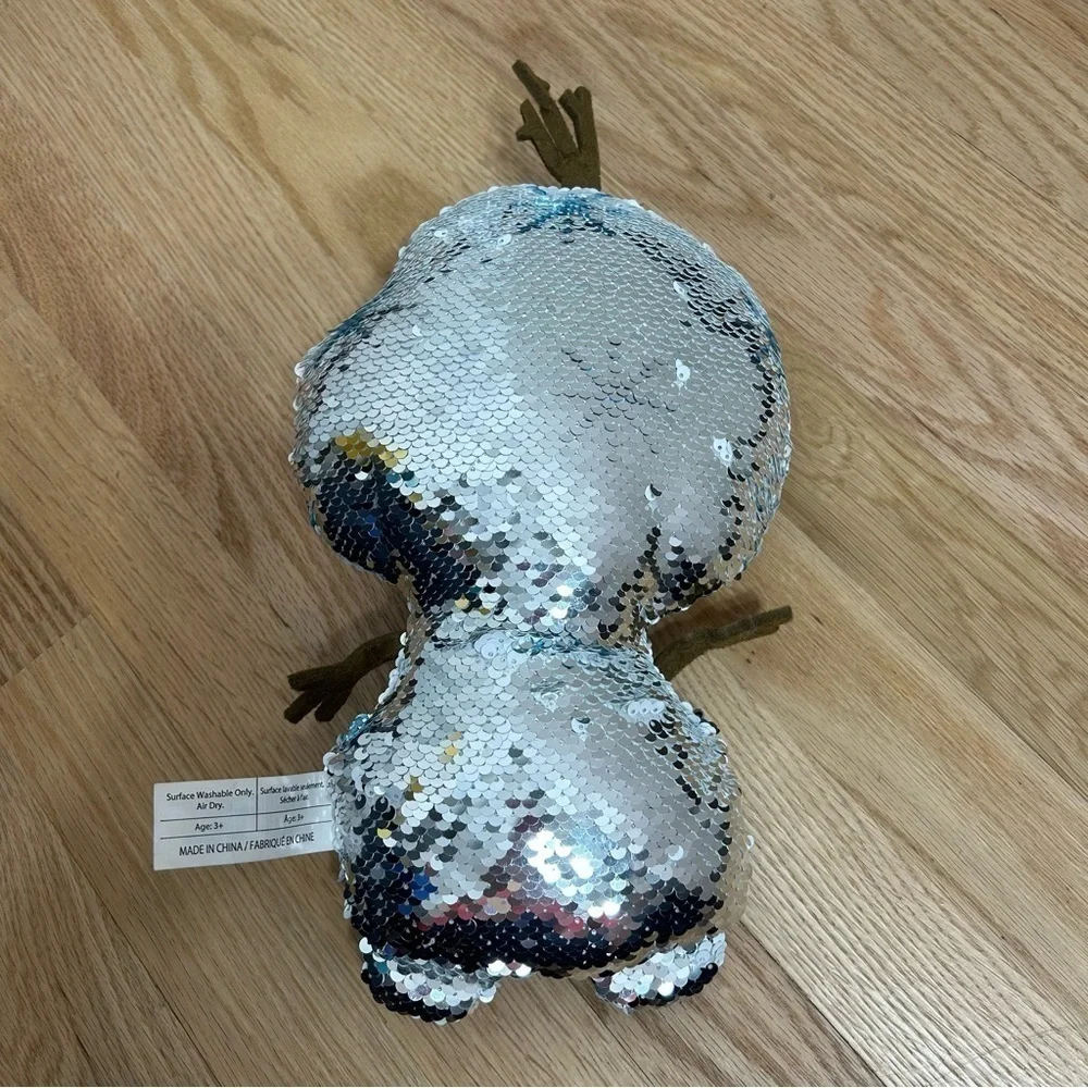 Olaf Sequin Reversible Plush Stuffed Snowman Frozen Disney Silver White